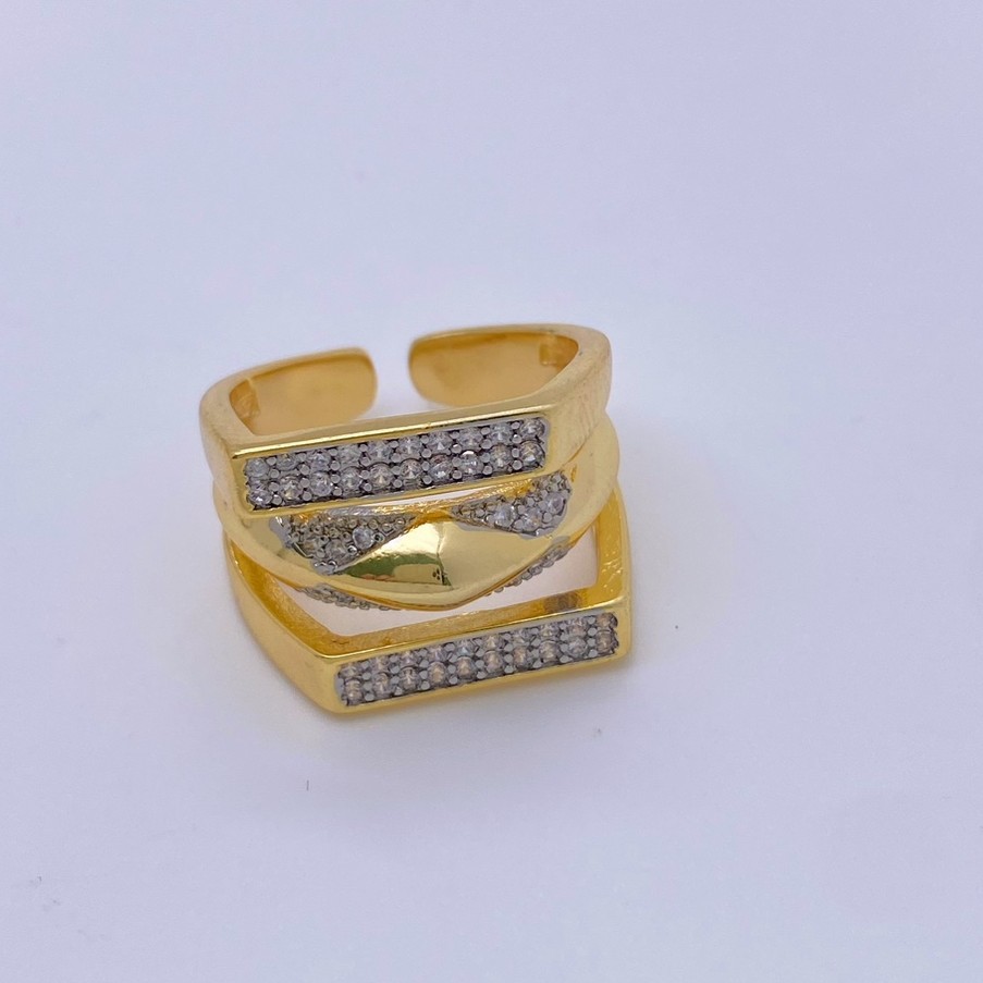 A new cross-border copper-inlaid zircon ring for women on Instagram, featuring a simple French style and a geometric niche open ring Item Picture