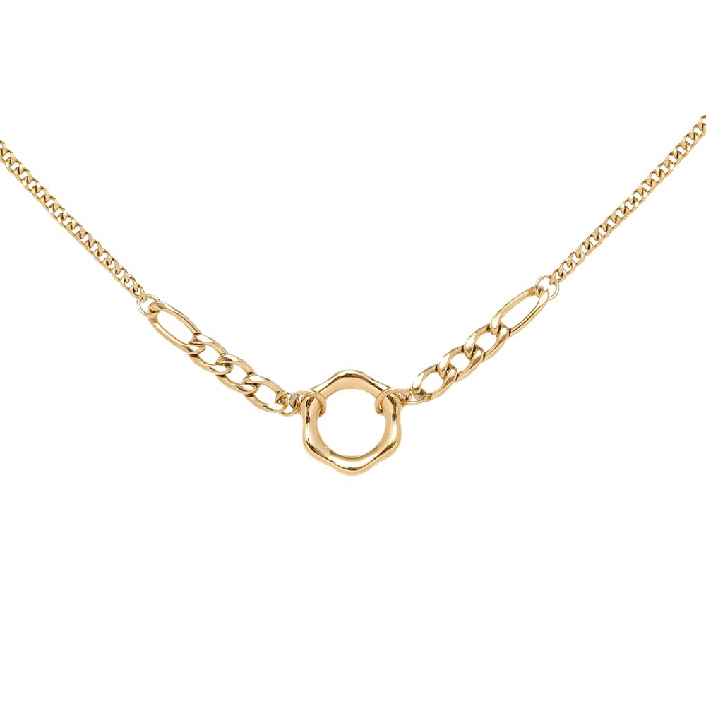High-end, simple, light luxury, niche titanium steel chain hollowed-out circular necklace sweater chain, non-fading women's 2023 new style Item Picture