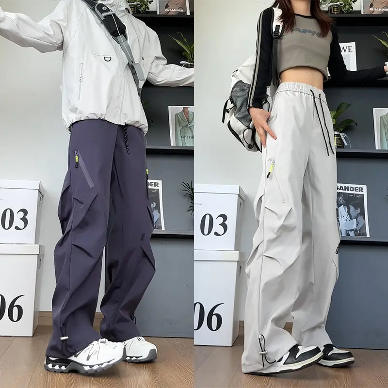 美式斜褶口袋速干冲锋裤男秋季情侣户外机能登山裤休闲宽松工装裤