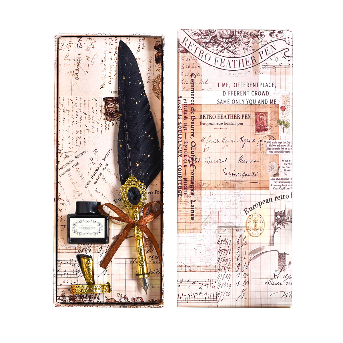 Original European retro poster quill gemstone pen, high appearance level quill pen dip pen gift box set Item Picture