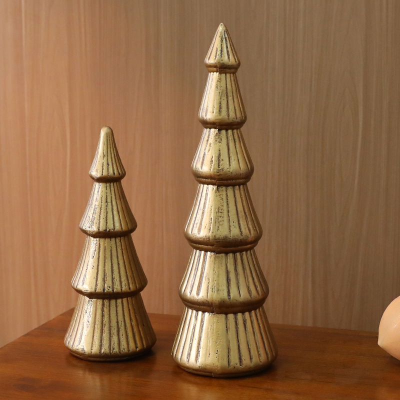 Nordic mini Christmas tree wooden ornaments, Christmas indoor table window decorations, golden Christmas tree displays Specification image