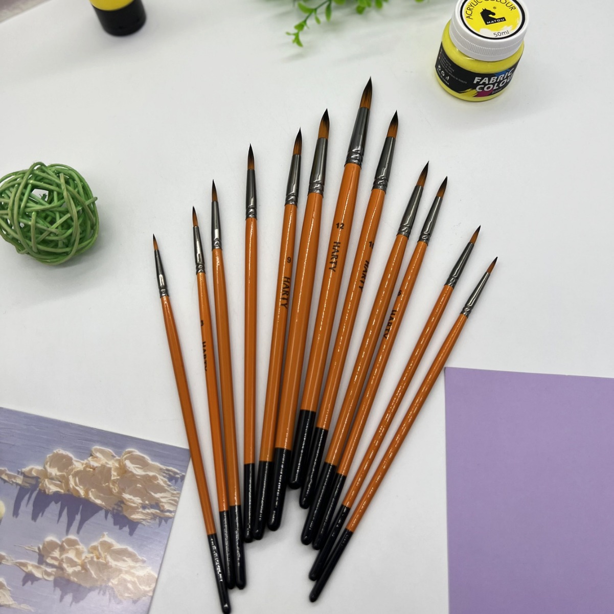Cross-border Amazon 12-piece Orange Light watercolor Brush Oil painting acrylic set Round Head Wooden stick student nylon Brush Specification image