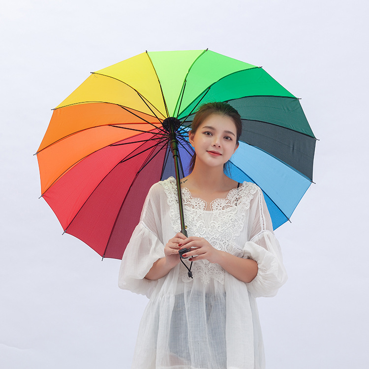 Wholesale 16K Korean creative bump fabric rainbow umbrella, long-handled straight pole automatic umbrella, advertising umbrella, can be used as LOGO