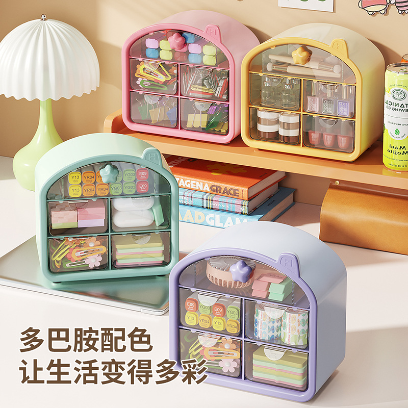 Desktop multi-functional drawer-type storage box, student dormitory cosmetics and stationery large-capacity organization box, dust-proof box