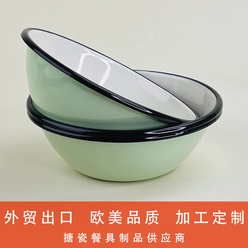 OEM customized color rolled edge decal student dormitory instant noodle wonder, enamel bowl, metal enamel carbon steel rice bowl details Picture