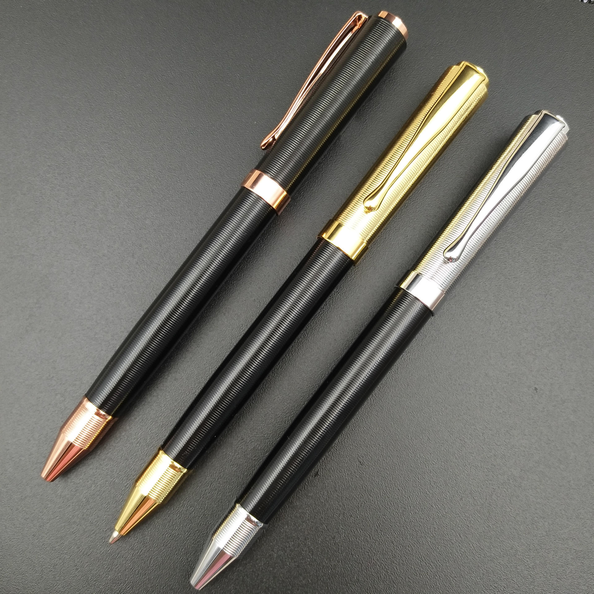 Brushed metal ballpoint pen, rotating metal ballpoint pen gift set pen Ballpoint pen full figure