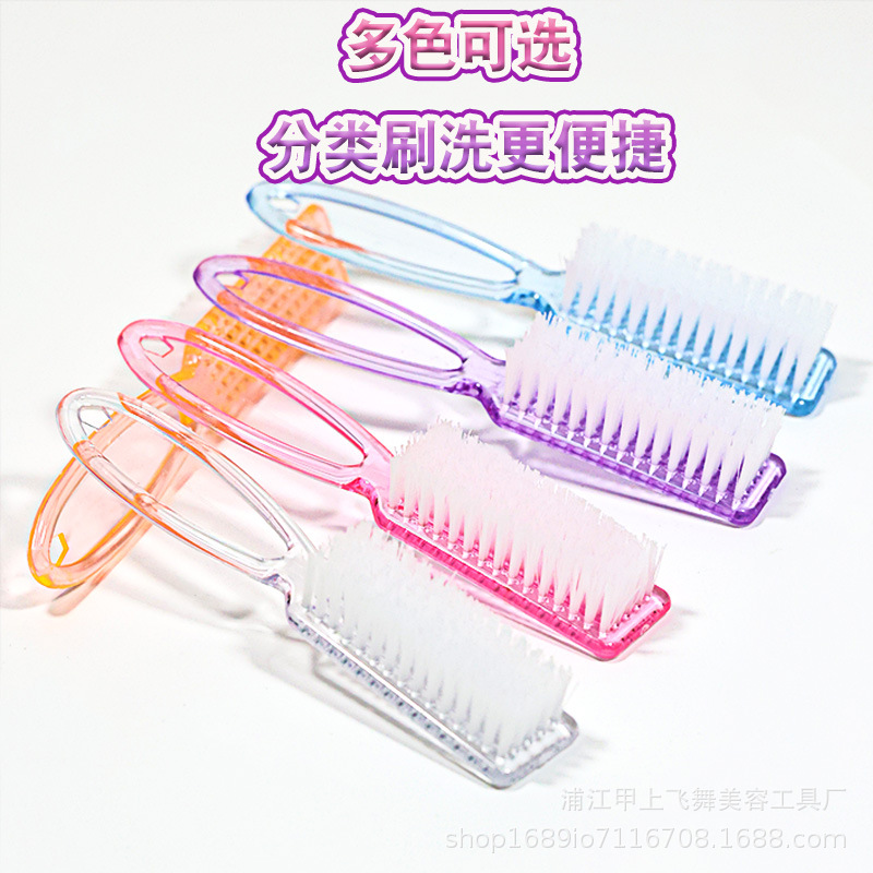 跨境现货彩色粉尘刷手柄美甲工具透明多功能羊角大号指甲清洁刷子细节图