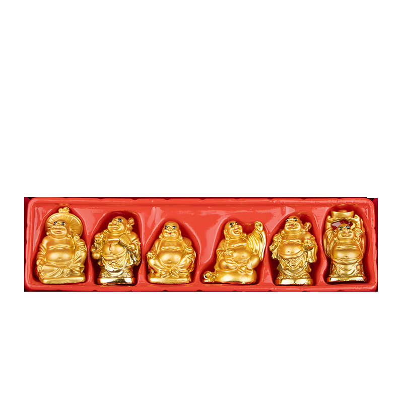 Wholesale imitation copper Maitreya Buddha six-person set Laughing Buddha figurehead, Buddha statue Zen living room entrance hall living room home craft decoration Item Picture
