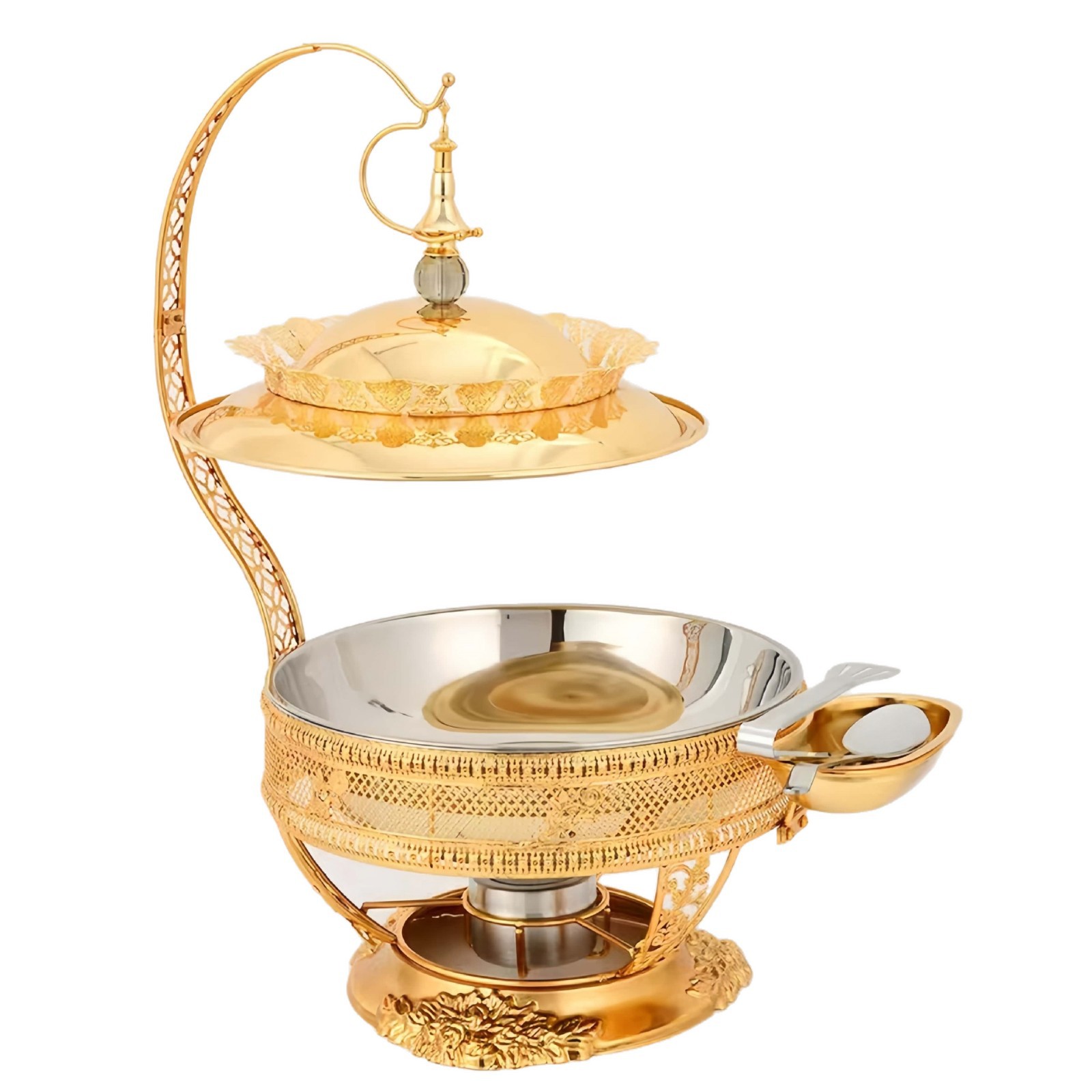 Cross-border supply luxury stainless steel golden alcohol stove, hotel restaurant buffet stove, hanging lid insulated stove Item Picture