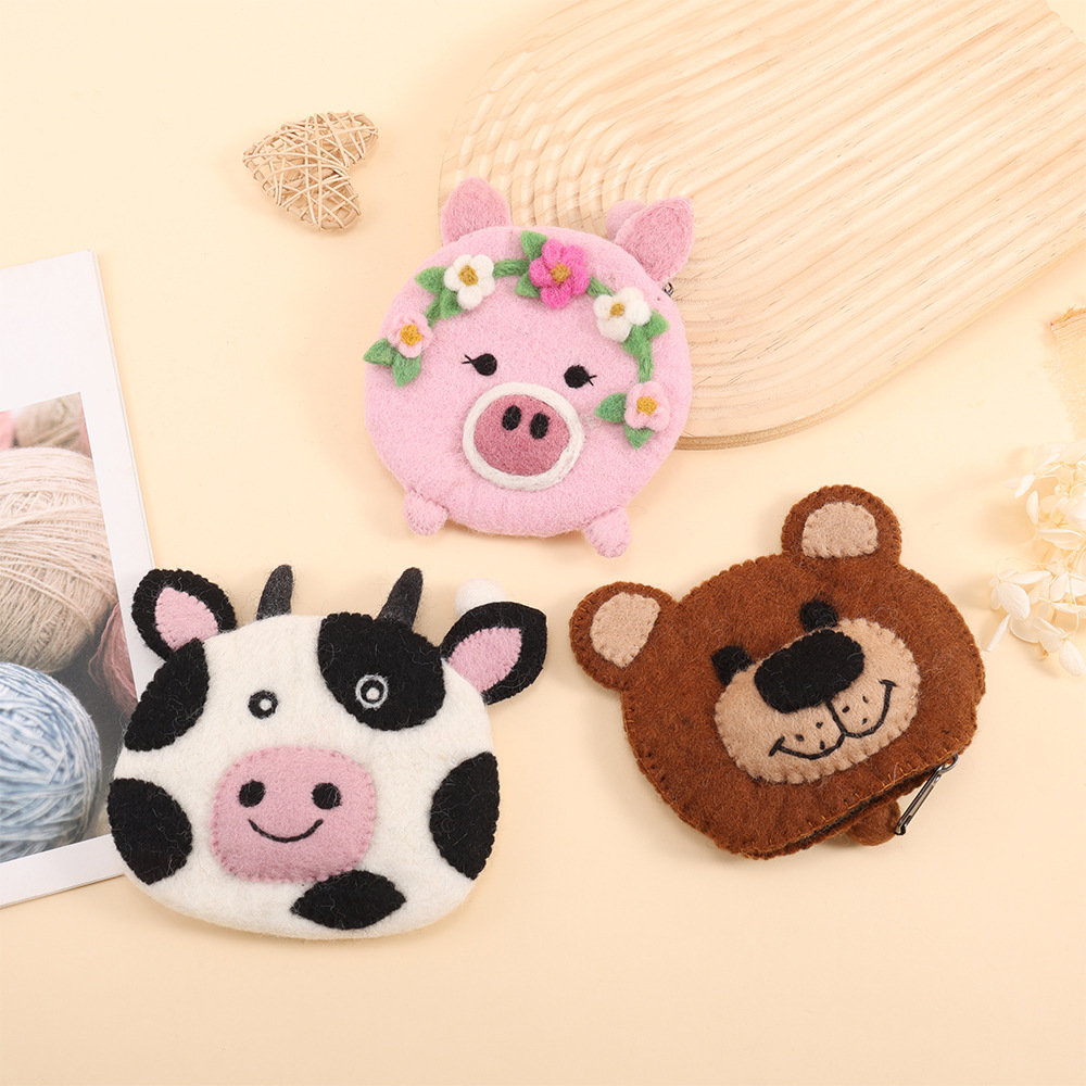 尼泊尔手工羊毛毡零钱包卡包可爱动物造型零钱包毛绒卡包厂家批发