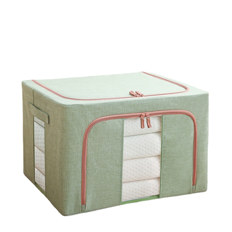 Cotton and linen storage box, thickened steel frame clothing storage and organization box, large odorless fabric wardrobe, folding box Item Picture