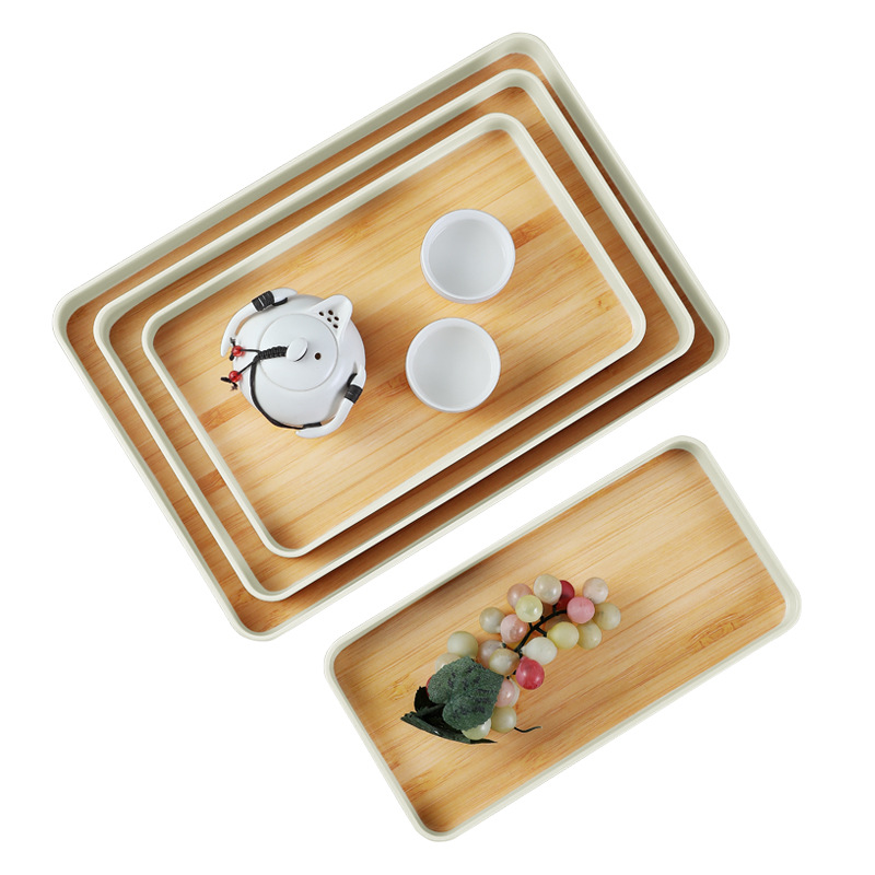 Carefully selected melamine Japanese tea tray, square ins household tea set, dinner plate, deep plate for tea cups, light luxury bamboo pattern tray Specification image