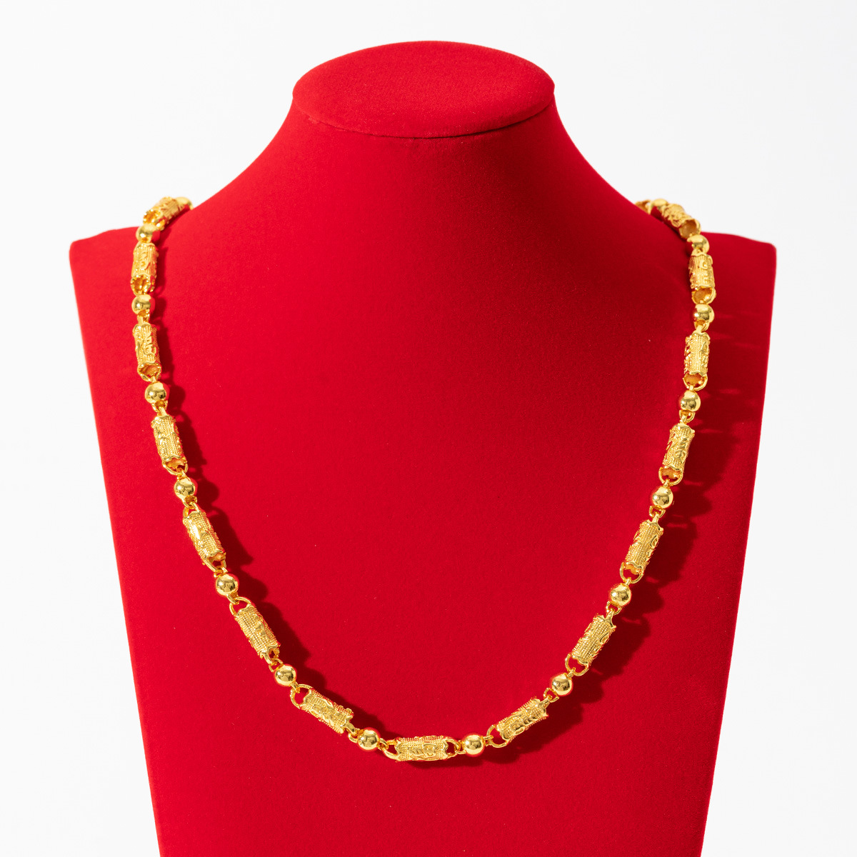 Cross-border men's bold and powerful copper gold-plated jewelry, "Fu" character Buddhist prayer beads solid necklace, high-end and versatile, personalized jewelry trend