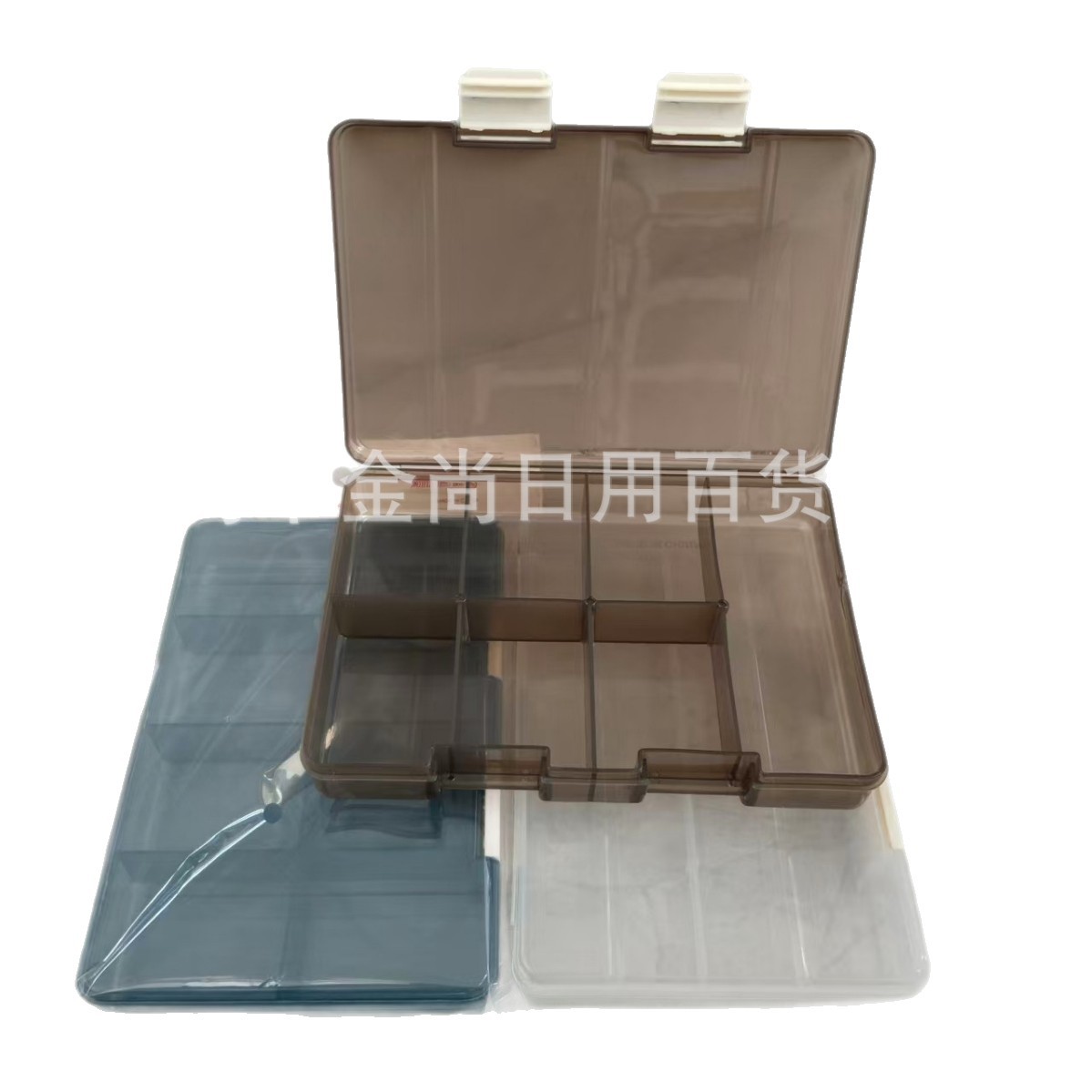 Household thickened transparent solid color plastic compartments storage box for toys, small items, tools and parts classification storage box Item Picture