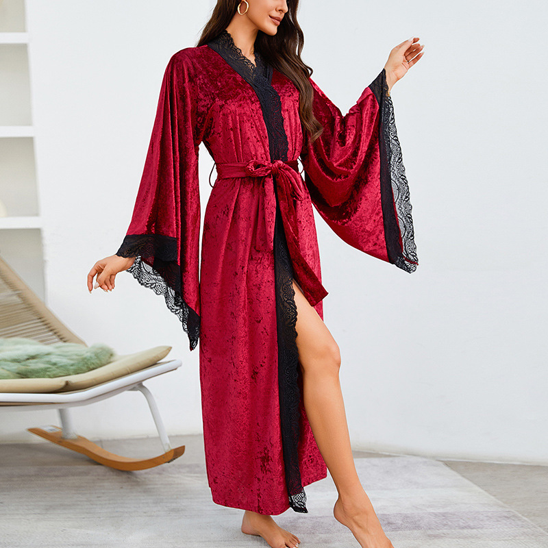 Feiyun's new European and American extended bathrobe, sexy lace light luxury long-sleeved velvet bathrobe and home wear, 623 Application Scenario
