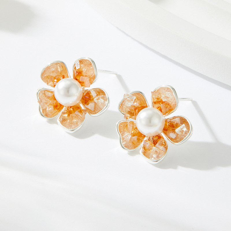 Niche fresco hielo a través de cristal flor aretes luz lujo premium sentido aleación de cobre s925 agujas de plata moda y accesorios de oído versátiles Specification image