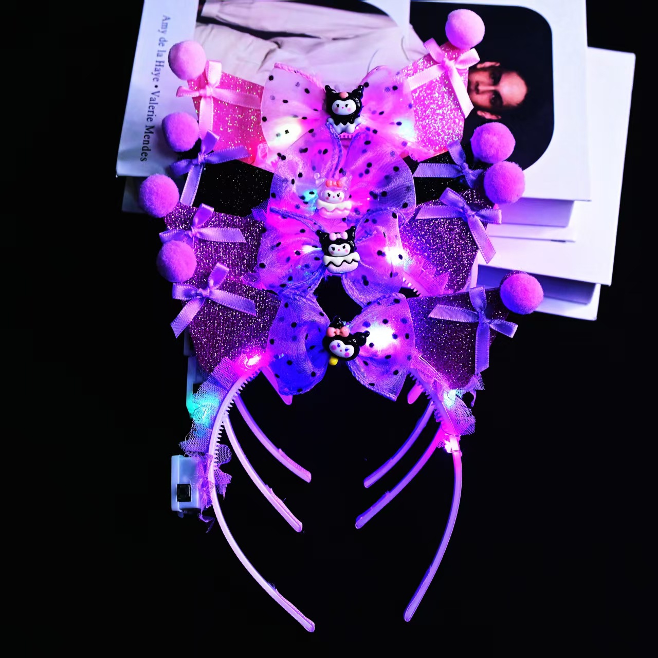 Wholesale of new glittering crown Kulomi headband, princess, cute lace ears, bow headband and luminous headwear Specification image