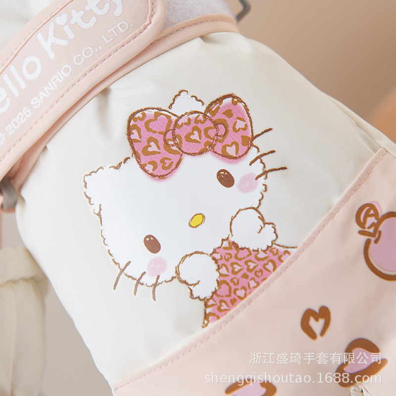 Sanrio touch screen ski gloves for women in winter, with thickened fleece, are cold-proof and warm, and are windproof and anti-slip for outdoor cycling. They are cute Specification image