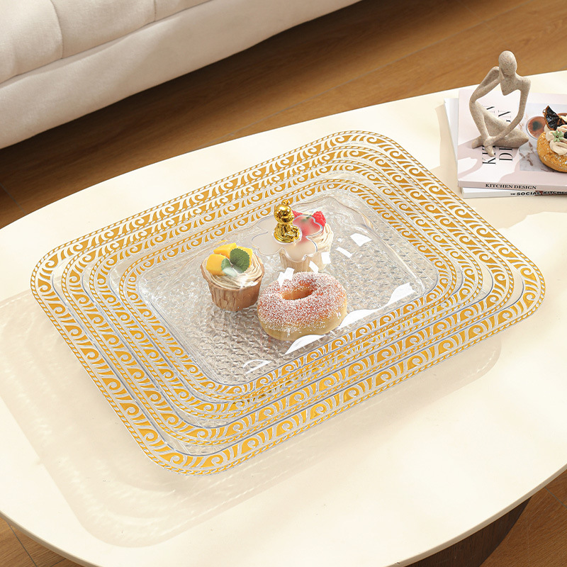 A rectangular plastic tray for home use, light luxury and high-end. It is used as a tea tray for the living room and a cake and pastry tray for the dining room to hold tea cups and water details Picture