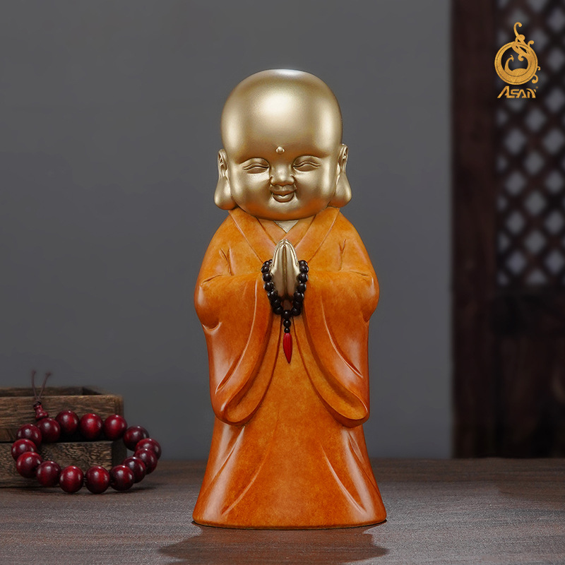 厂家直销黄铜摆件《我心向佛》铜工艺品家居装饰品小和尚沙弥摆件