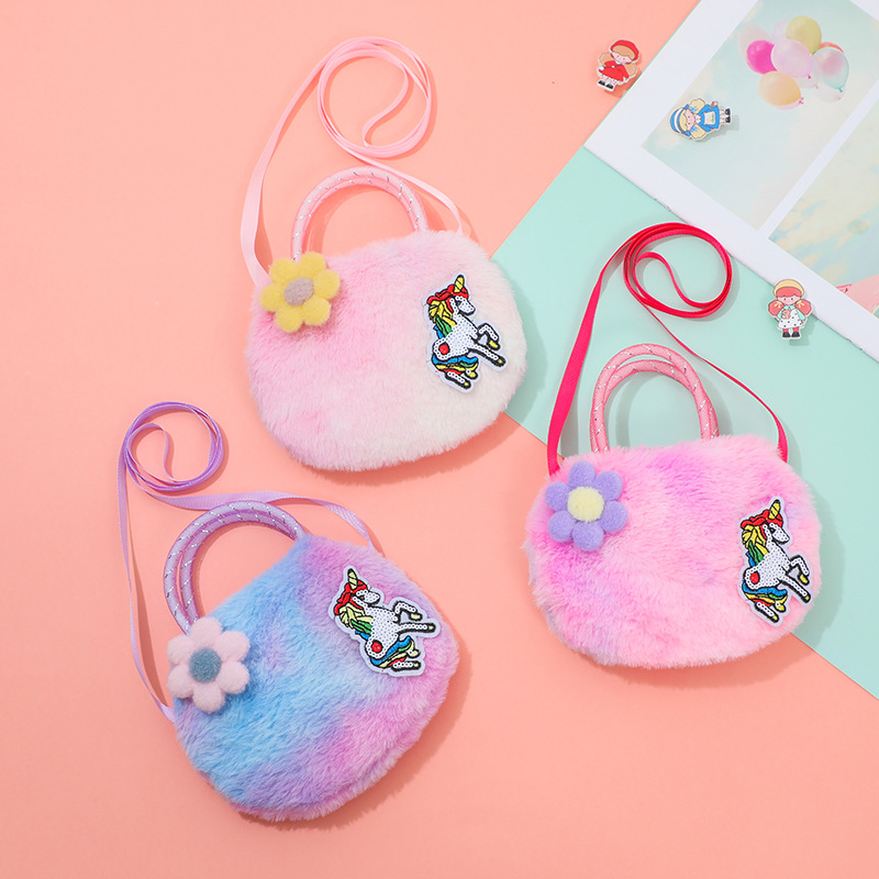 New cross-border in-stock creative cartoon crossbody bag, children's treasure crossbody bag, cute seven-color plush unicorn small crossbody bag full figure