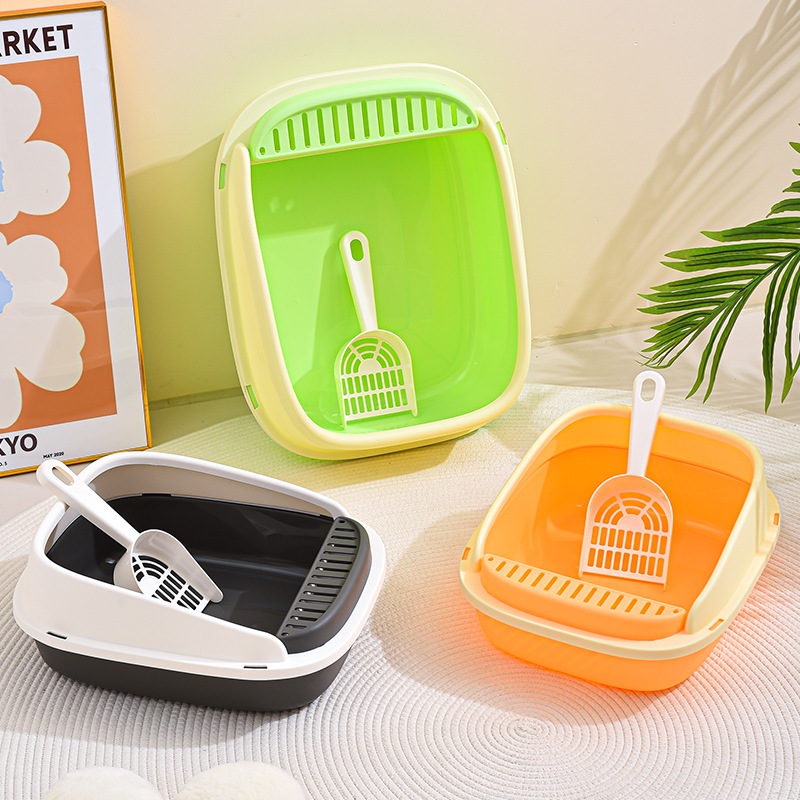Rongka Pet Cross-border Cat litter box, extra-large semi-enclosed cat toilet with anti-splash function, anti-odor cat litter box, free cat litter shovel, cat supplies details Picture