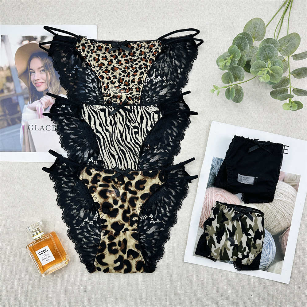 爆款女士网纱内裤性感细带设计舒适镂空高弹低腰豹纹内裤7538#