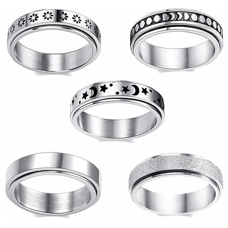 Cross-border star and moon rotating titanium steel stress-relieving ring for women, double-layer rotating multi-style ring wholesale Item Picture