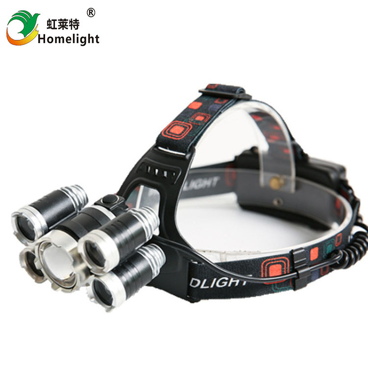 Cross-border 5-lamp burst zoom 3LED charging strong light head lamp charging T6 focusing aircraft lamp head-mounted aircraft headlight