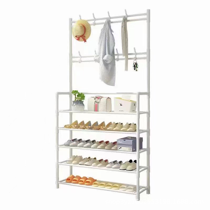 Floor-standing integrated shoe and hat rack, multi-layer simple shoe rack, living room hanging bag rack, shoe rack, door storage rack Application Scenario