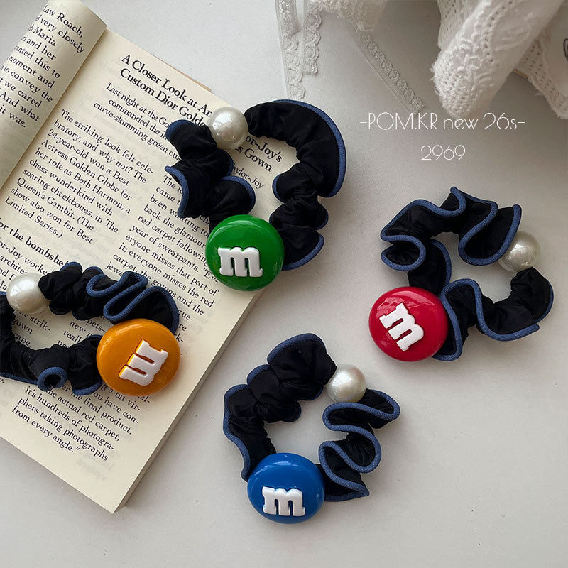 New Korean m Bean fabric elastic small intestine hair band, children's and babies' hair accessory, ponytail bun hair band, women's hair accessory Application Scenario