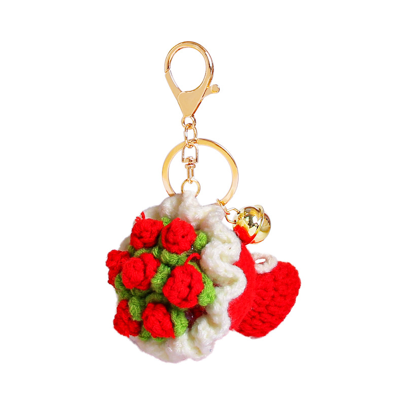 Woolen hand-held bouquet sunflower keychain pendant, artificial rose hand-crocheted ins-style bag hanging accessory Item Picture