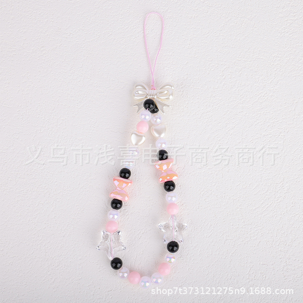 2024 Original girl pink beaded star-shaped heart mobile phone chain, camera lanyard, phone case pendant, standing camera lanyard Specification image