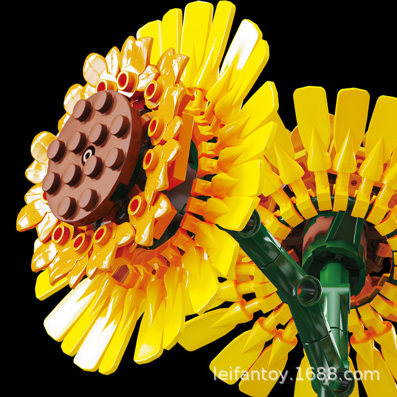 Building block simulation plant potted plants, cloud viewing sunflowers, flower assembly and arrangement building blocks, office and home decoration gifts details Picture