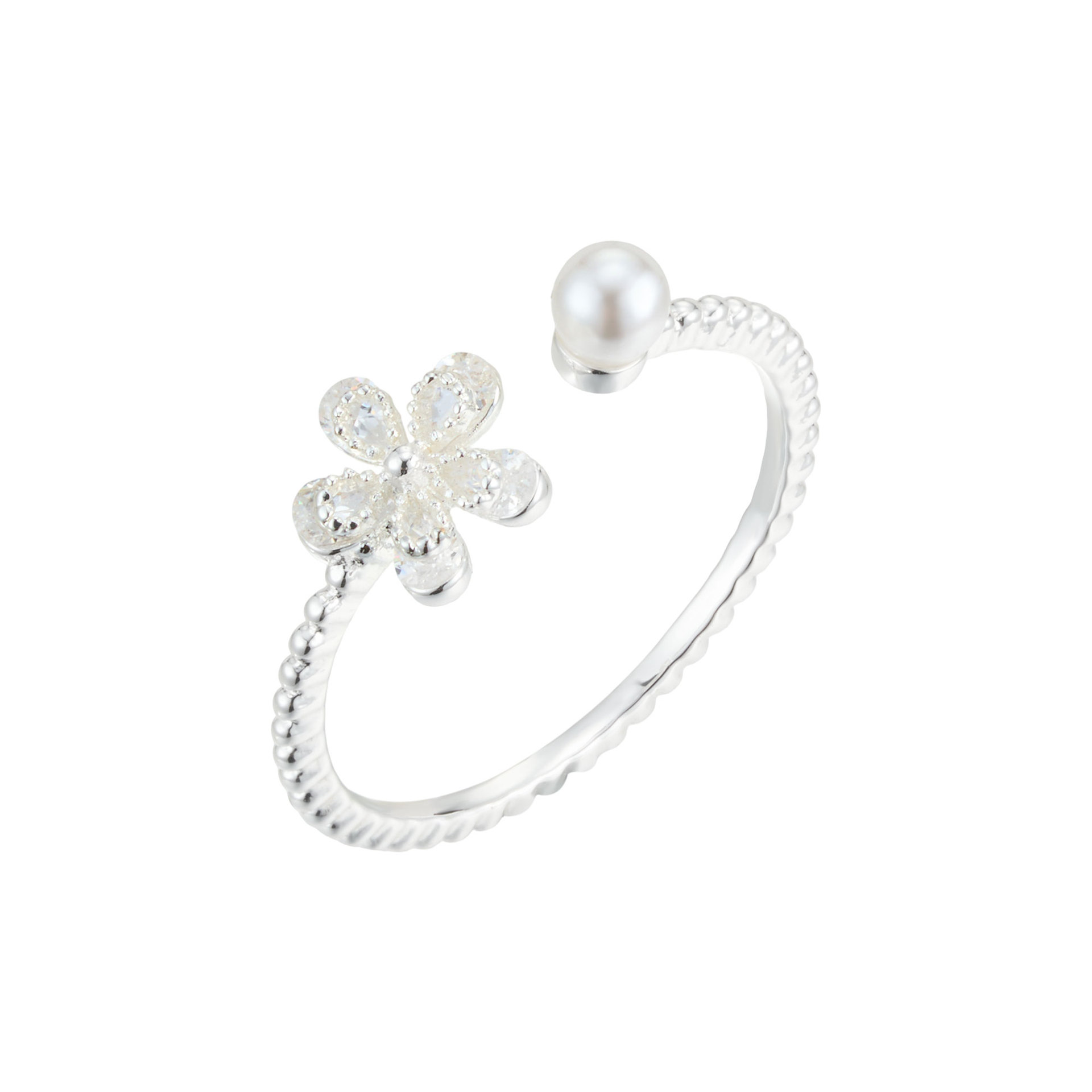 Fuente frescura de fábrica sensación premium flor apertura anillo aleación de cobre plata torsión patrón asimétrico ajustable anillo Item Picture