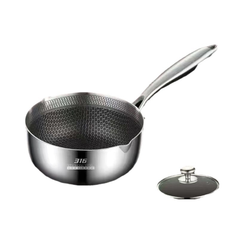 316 stainless steel snow flat pan, Japanese milk pot, non-stick pan, honeycomb soup pot, breakfast baby food pot, deep fryer with lid Item Picture