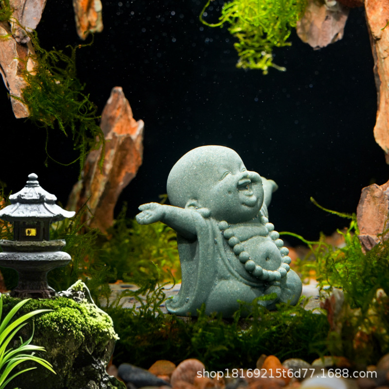 Cute Maitreya Buddha statue, aquarium fish tank landscaping, small bonsai, micro-landscape decorative items, Chinese cartoon style, Chinese style Specification image