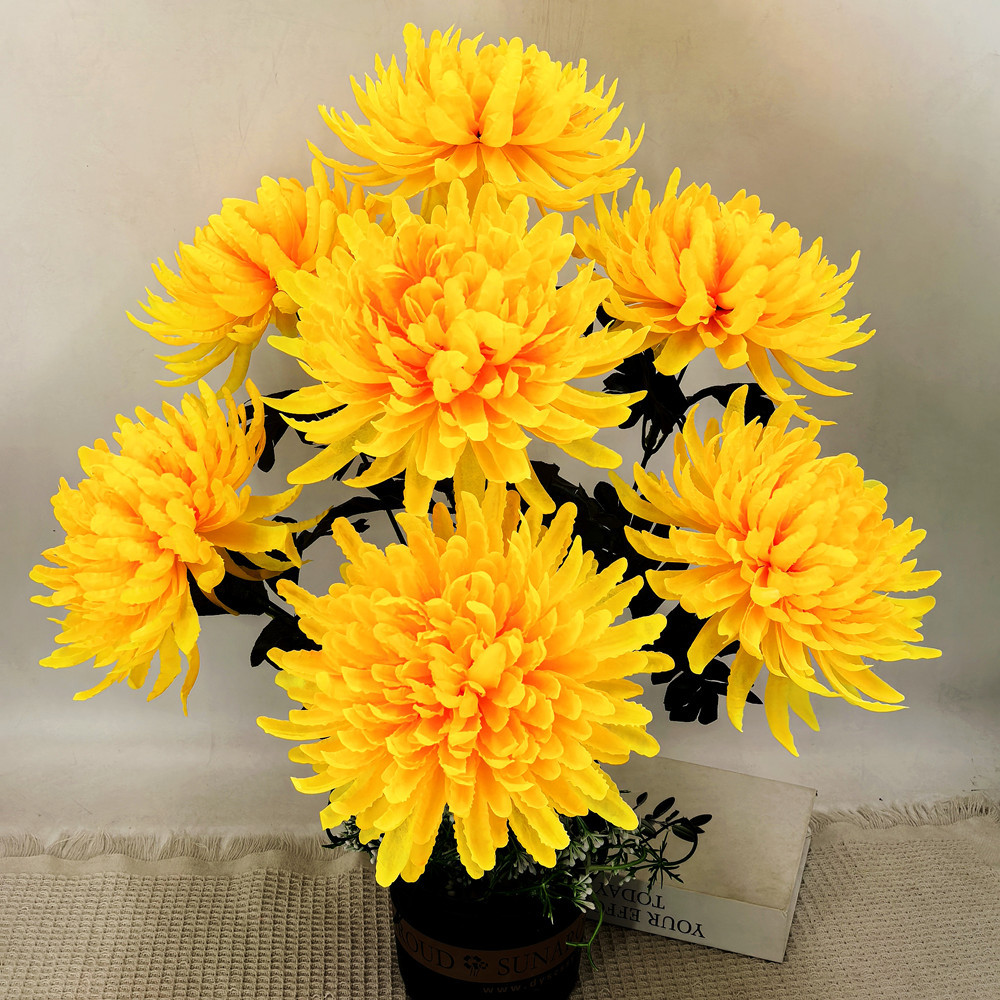 仿真花七头高秆大朵幸福菊花仿真菊花清明花束假花厂家批发成品花