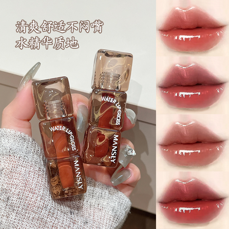 Mansili Square crystal ice cube lip gloss tube cross-border high appearance level transparent lip gloss tube Lip gloss Lip makeup long-lasting color display Specification image
