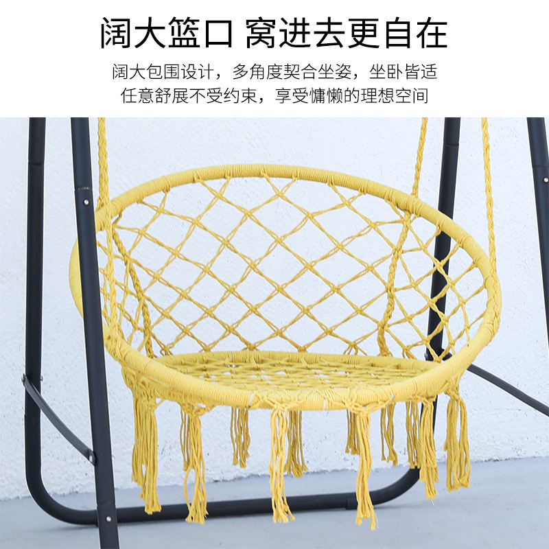ins influencer tassel swing chair, home indoor cotton rope hanging basket, rattan chair, balcony European-style lazy cradle chair details Picture
