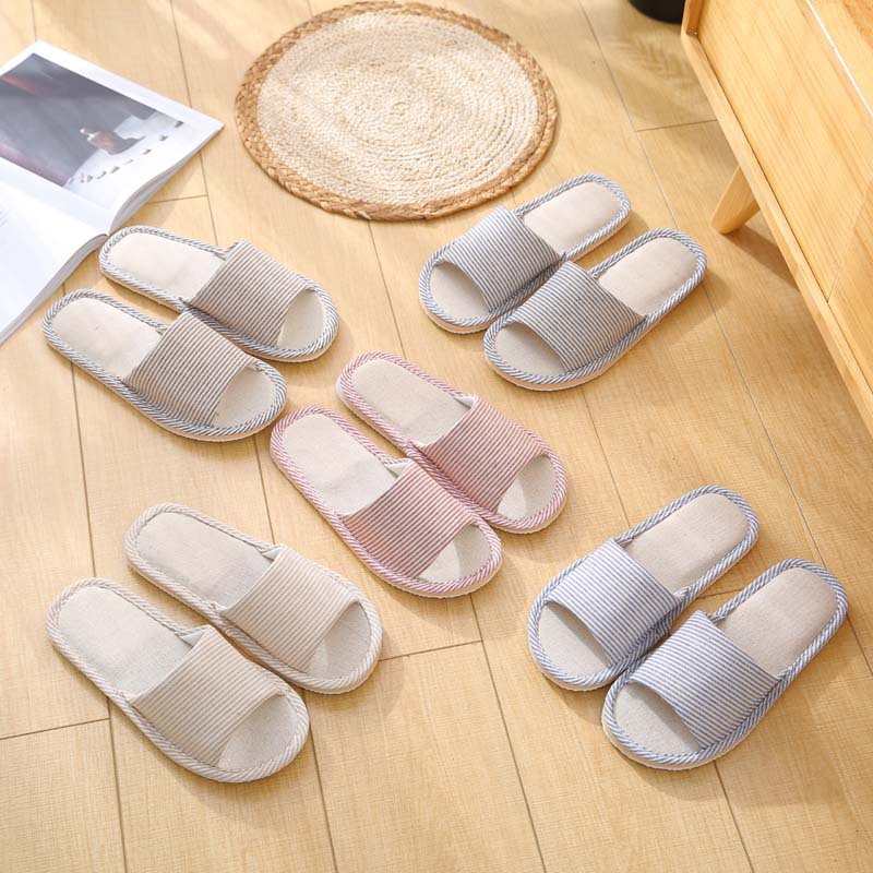 Factory Goods Pass couple cotton slippers, women's summer style linen home indoor wooden floor soft-soled anti-slip shoes for spring and autumn Application Scenario