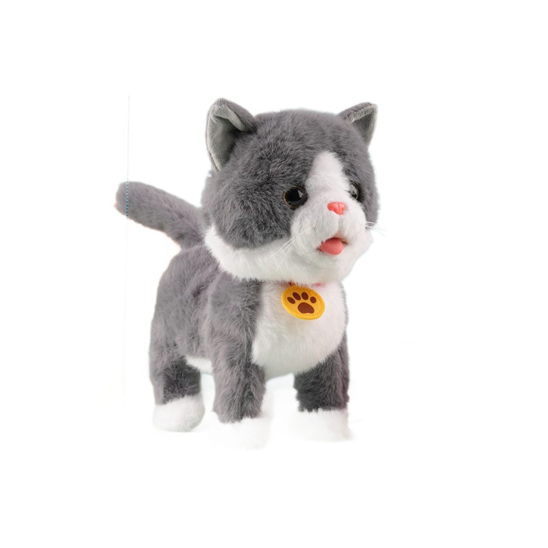 智能机器猫/半飞小鸟/电动发光/伴飞/狗毛绒白底实物图