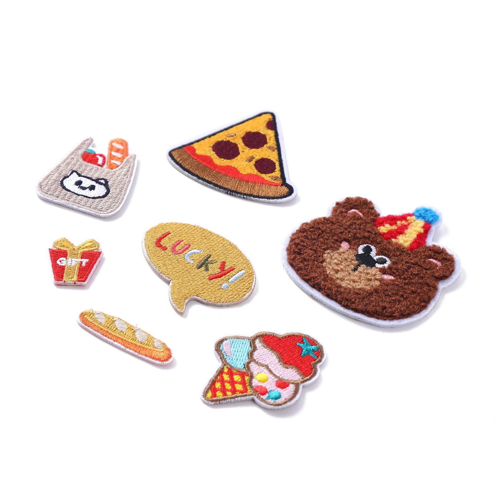 Wholesale of creative cartoon bear food embroidery cloth, label stamps, children's clothing accessories, jewelry and accessories, self-adhesive patches details Picture