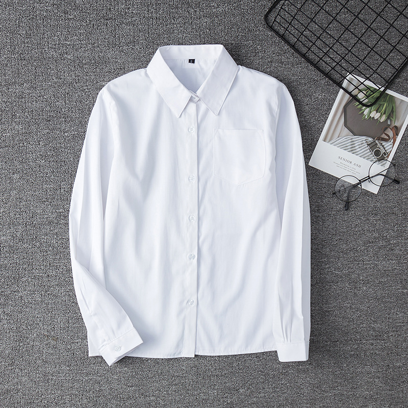 Zhuobei Clothing Japanese JK uniform, long-sleeved white shirt, Japanese-style school uniform, long-sleeved pointed collar, square collar, corner opening not transparent