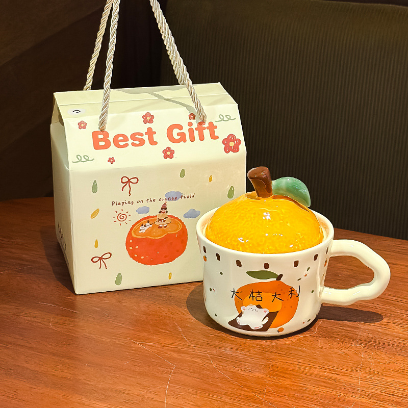 2025蛇年新年礼物大吉大利杯子可爱橘子猫咪马克杯带盖女生日礼品产品图