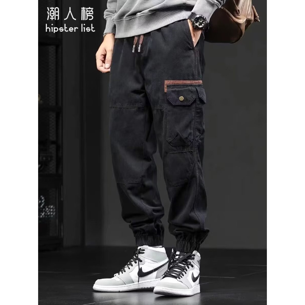 Retro American men's autumn and winter heavyweight workwear long pants, trendy Hong Kong-style versatile loose, tight-fitting Harem pants for men Specification image