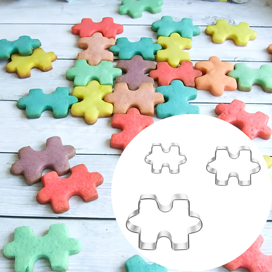 厨房用品烘培模具拼图3件套不锈钢饼干模具DIY套装跨境电商货源可提供FCM资质A429