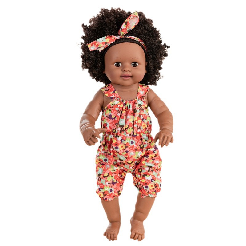 50cm cross-border simulation baby rebirth doll, African black kid, cute curly hair, vinyl companion toy doll wholesale Item Picture