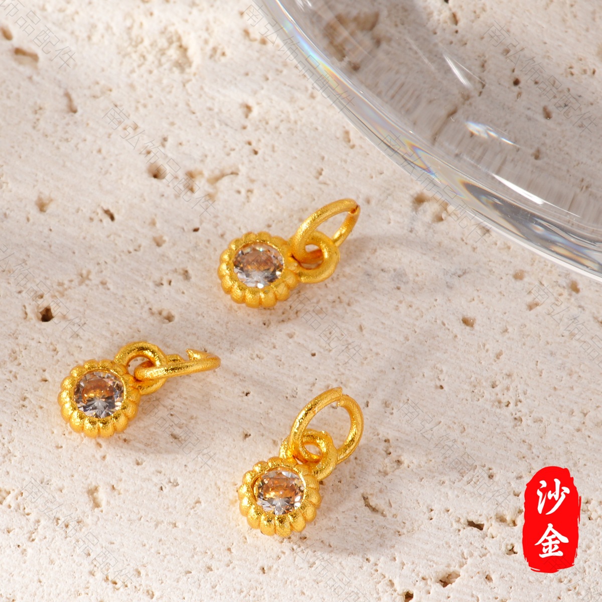 新款古法沙金高保色镶锆小提溜国风高级感手链项链DIY饰品配件