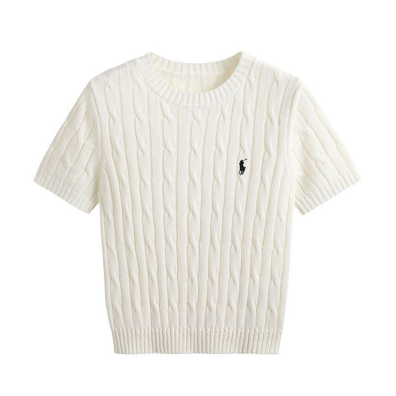 British-style ponytail embroidery braided short-sleeved knitted sweater for women, spring and summer retro style, thyme and base layer sweater Item Picture